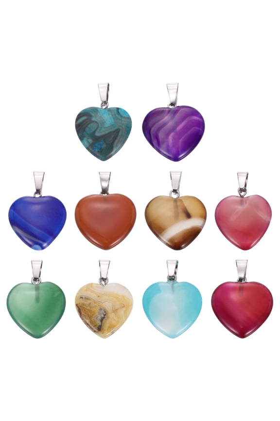 10 Pcs Heart Stone Pendants, 20mm Natural Crystal Valentine Love Heart Pendants Earth 10 Colors Love Charm Worry Stones for Meditation Energy DIY Necklace Jewelry Making