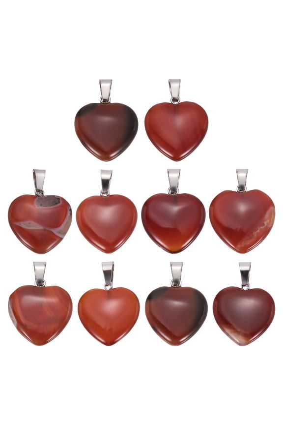 10 Pcs Heart Stone Pendants, 20mm Natural Crystal Valentine Love Heart Pendants Orange Love Charm Worry Stones for Meditation Energy DIY Necklace Jewelry Making