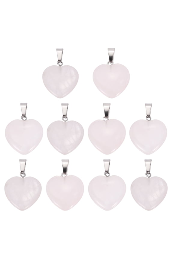 10 Pcs Heart Stone Pendants, 20mm Natural Crystal Valentine Love Heart Pendants Pink Love Charm Worry Stones for Meditation Energy DIY Necklace Jewelry Making