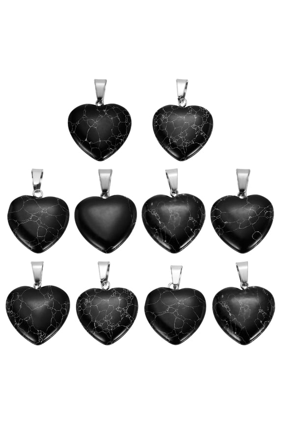 10 Pcs Heart Stone Pendants, 20mm Natural Crystal Valentine Love Heart Pendants Pure Black Love Charm Worry Stones for Meditation Energy DIY Necklace Jewelry Making