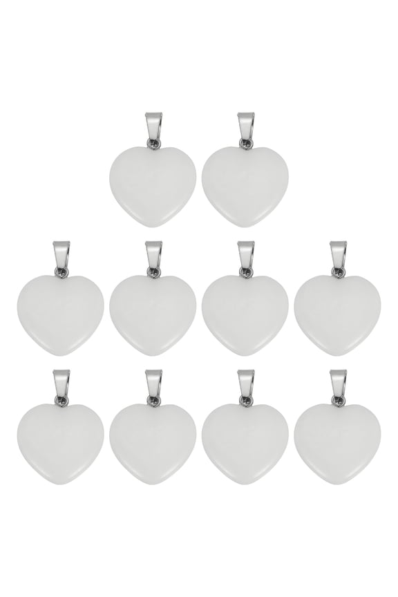 10 Pcs Heart Stone Pendants, 20mm Natural Crystal Valentine Love Heart Pendants Pure White Love Charm Worry Stones for Meditation Energy DIY Necklace Jewelry Making