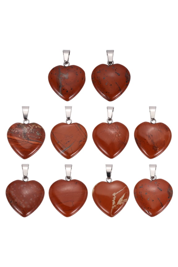 10 Pcs Heart Stone Pendants, 20mm Natural Crystal Valentine Love Heart Pendants Red Love Charm Worry Stones for Meditation Energy DIY Necklace Jewelry Making