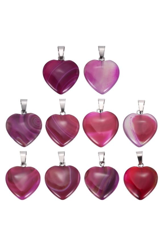 10 Pcs Heart Stone Pendants, 20mm Natural Crystal Valentine Love Heart Pendants Striped Rose Red Love Charm Worry Stones for Meditation Energy DIY Necklace Jewelry Making