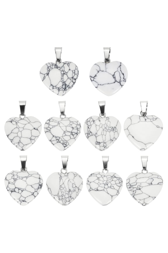 10 Pcs Heart Stone Pendants, 20mm Natural Crystal Valentine Love Heart Pendants White Love Charm Worry Stones for Meditation Energy DIY Necklace Jewelry Making