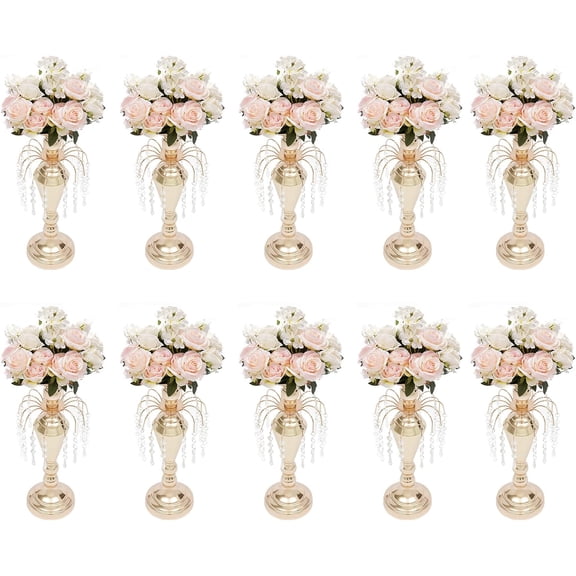 10 Pcs Height Versatile Metal Vase Classic Vintage Trumpet Pillar Candle Holder for Wedding Party Dinner Centerpiece Event Reception Tables Supplies Decoration