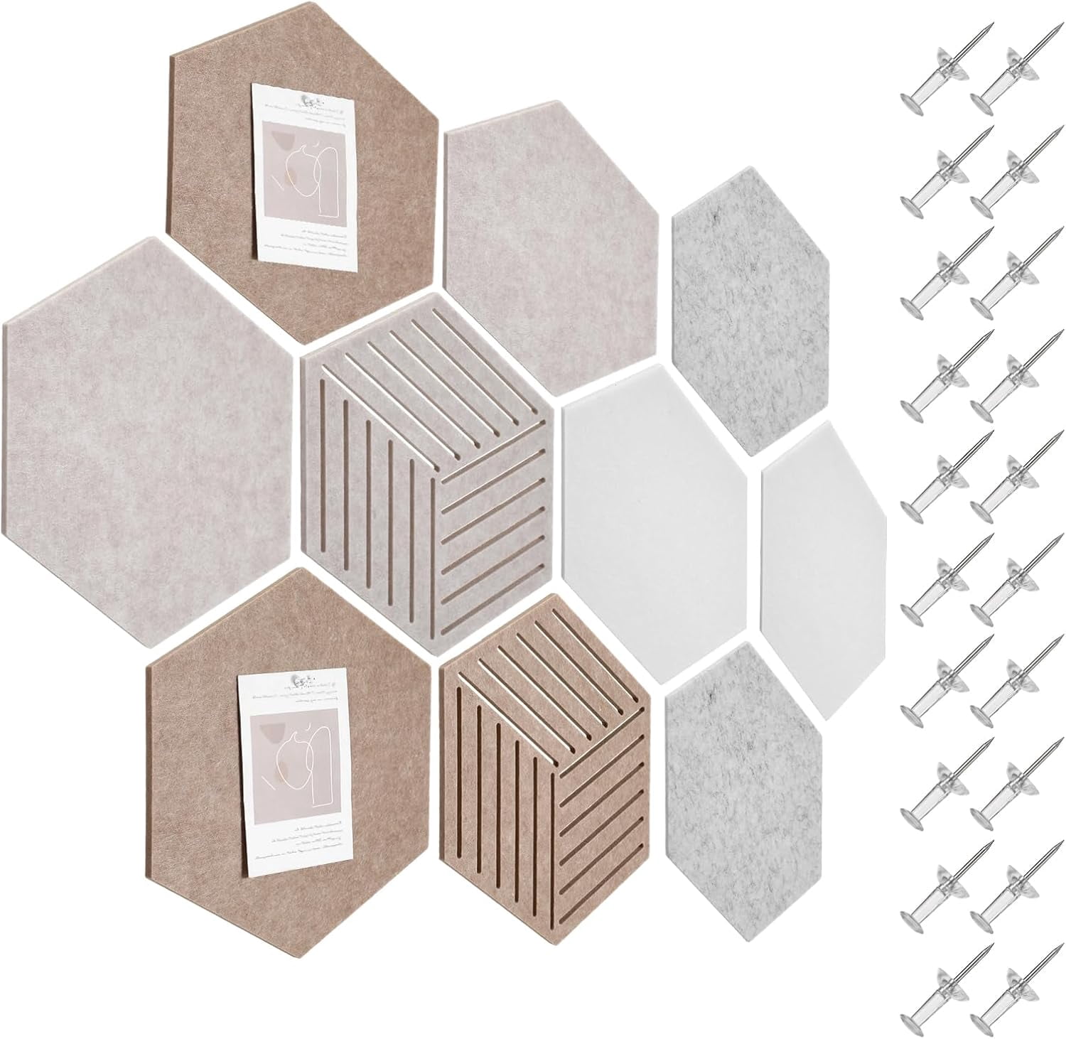 10 Pcs Hexagon Cork Board Tiles 12'' Medium Bulletin Boards for Walls Decor, Felt with 20 Clear Push Pins Office Home Classroom Photos DIY Decor