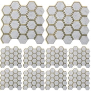 10 Pcs Hexagon Peel and Stick Tile Backsplash, PVC Self-Adhesive White Marble Effect with Gold Accents, Easy Install for Kitchen and Bathroom, Waterproof, Heat-Resistant, Ideal for TV Wall and More