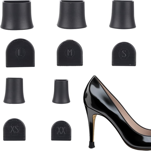 10 Pcs High Heel Protectors, 5 Sizes Stoppers & Repair Cap for High Heels Anti-Slip Heel Cover Caps for Outdoor Activities Wetland Grass Gravel (Black)