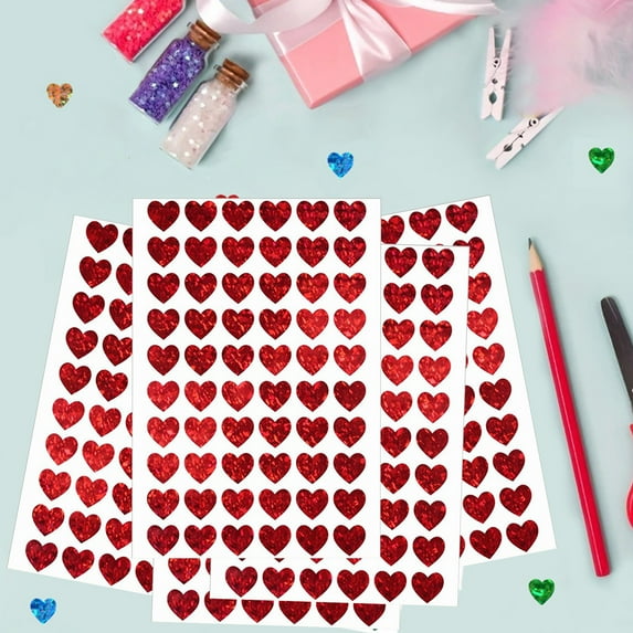 10 Pcs Holographic Heart Stickers Pack - Valentine's Day Decorative Adhesive Labels for Scrapbooking, Gift Wrapping, Notebooks and DIY Craft Projects
