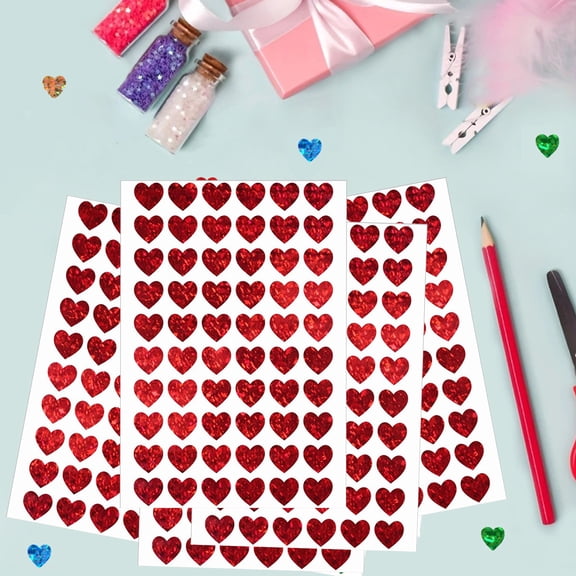 10 Pcs Holographic Heart Stickers, Valentine's Day Adhesive Decals, Red Multicolor Labels for Laptop Car Decor Gift Tags and Crafts
