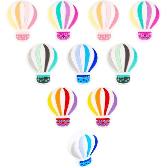 10 Pcs Hot Air Balloon Beads 5 Colors Rainbow Charms Bead Soft Flatback Hole Drilled Loose Beads Spacer Beads for Bracelet Necklace Jewelry Making Colorful