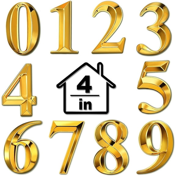 10 Pcs House Numbers 3D Door Mailbox Numbers 0-9 Self Adhesive Door Numbers House Street Address Numbers Stickers for House, Apartment, Office, Hotel Room, Mailbox Signs(Gold, 4 x 2.5 inches)