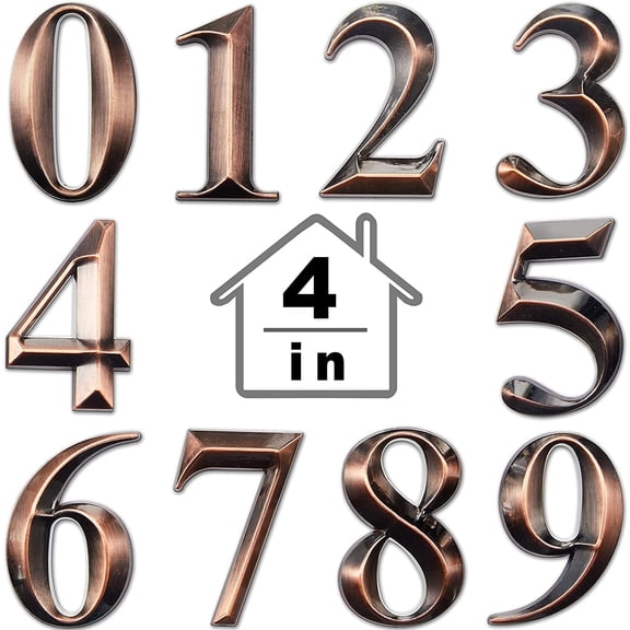 JUMRHFAN 10 Pcs House Numbers, 3D Door Mailbox Numbers, 0-9 Self Adhesive House Door Numbers, House Street Address Numbers, Stickers for House, Apartment, Office, Hotel Room (Bronze, 4 x 2.5 in)