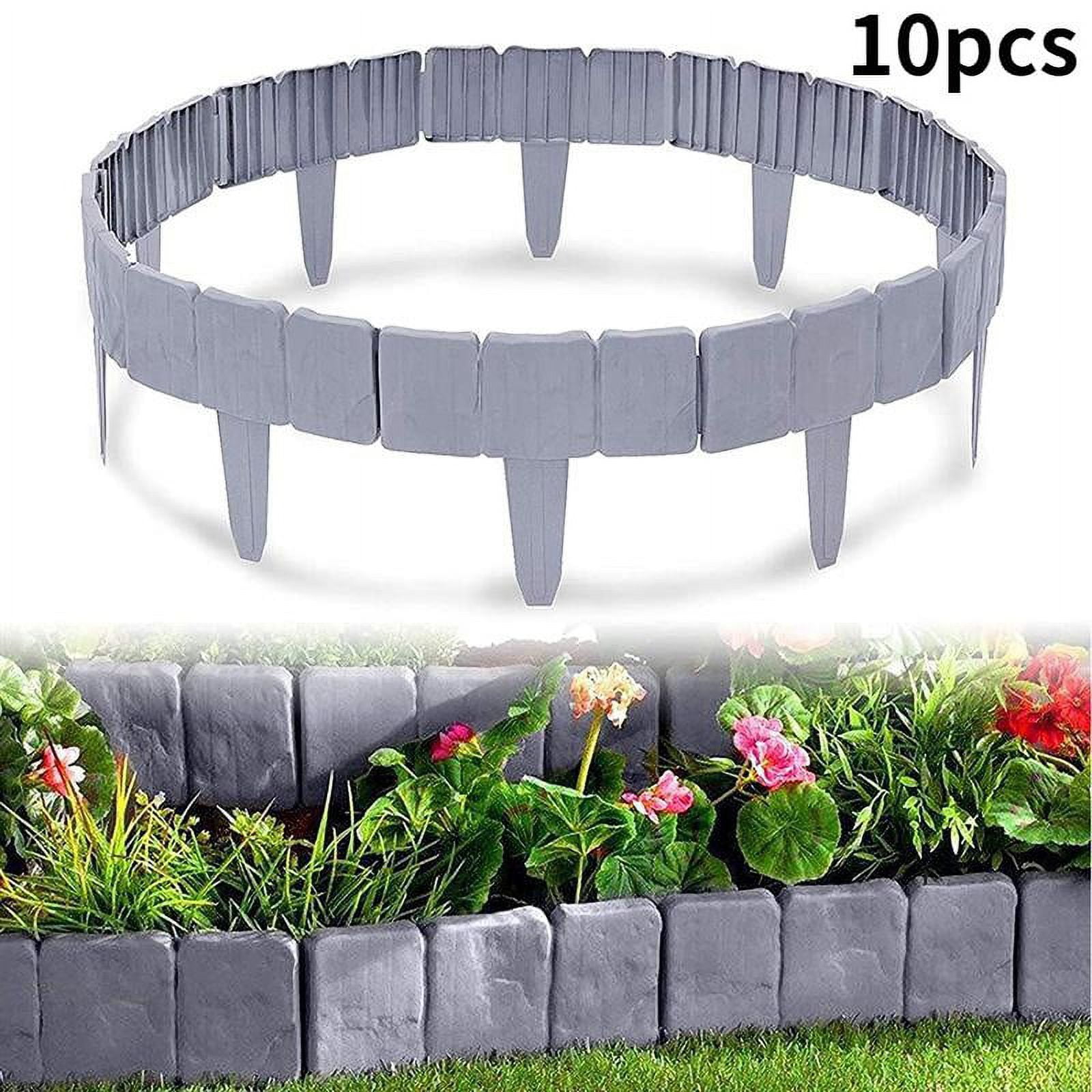 10 Pcs Imitation Stone Garden Edging, Lawn Edging, Gray Border Fence