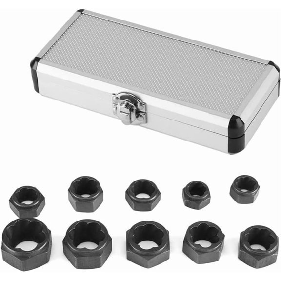 10 Pcs Impact Bolt & Nut Remover Set,Screw Extractor Set & Bolt Extractor Tool Set for Removing Damaged Frozen Stubborn Rusted Rounded-Off Sockets,with Aluminium Storage Case