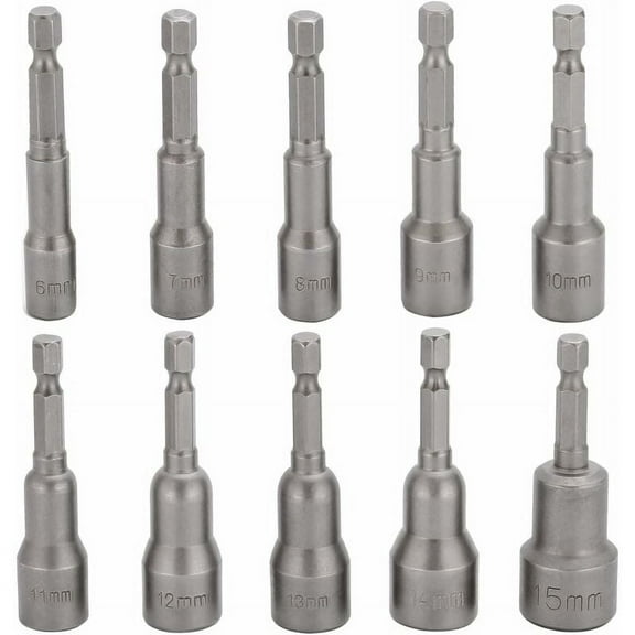 10 Pcs Impact Driver Socket Bit 6-15mm Set Magnetic Hex Socket Set Magnetic Drill Bit Hex Socket Set 1/4 Inch for Quick Change Chuck