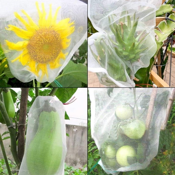 10 Pcs Insect Bird Barrier Mesh, Garden Netting Barrier, Bird Netting, Netting for Plant with Drawstring, Tomato Protective Cover, Large Potted Fruit Protectors Cover for Blueberry Bushes