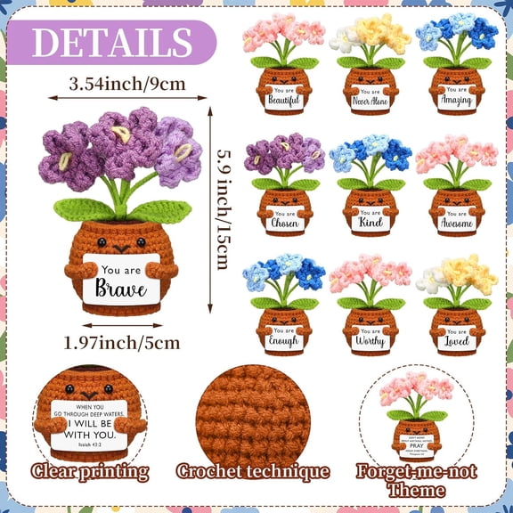 10 Pcs Inspirational Gifts Bulk Mental Support Positive Flower Birthday Crochet Encouragement Stuffs with Inspirational Card Employee Appreciation Gifts for Women Coworker Teacher Friend