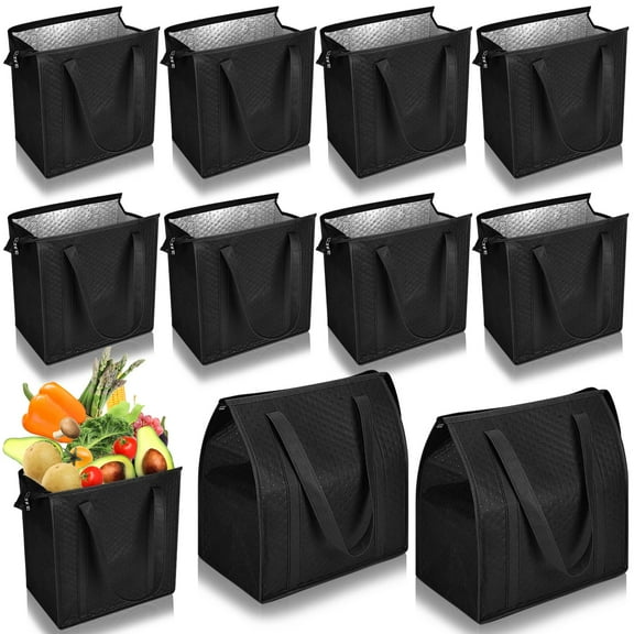 10 Pcs Insulated Shopping Bags For Groceries Large Reusable Cooler Bags Thermal Totes With Zippered Top