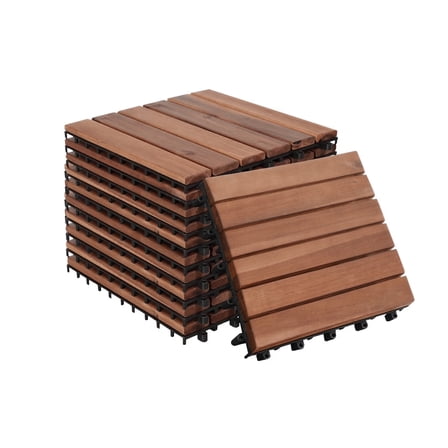 10 Pcs Interlocking Deck Tiles, Patio Flooring - Outdoor Waterproof Acacia Wood Tiles for All Weather Use - Balcony, Backyard, Indoor & Outdoor, Full