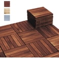 thumbnail image 1 of 10 Pcs Interlocking Deck Tiles, Waterproof Acacia Wood Patio Flooring for Balcony & Outdoor Use (Dark Brown), 1 of 9