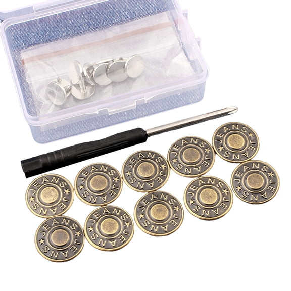 10 Pcs Jeans Buttons Removable Trouser Buttons 17mm Replacement Buttons with Screwdriver for Pants and Jackets