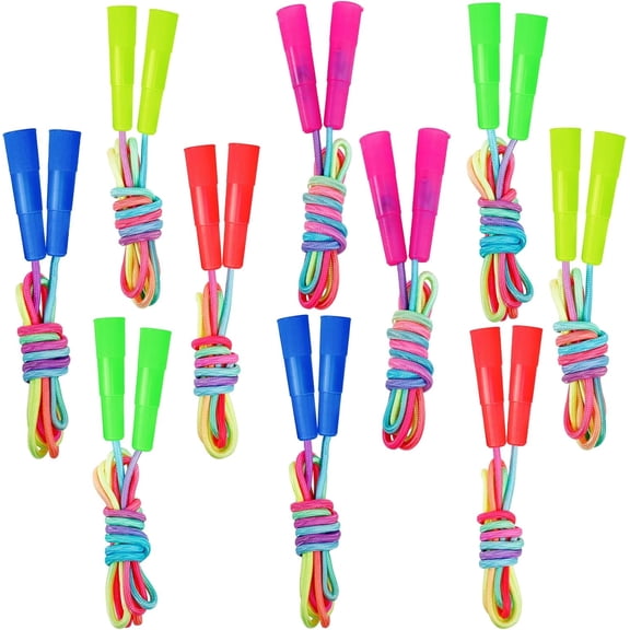 10 Pcs Jump Rope for Kids, 7.2Ft Adjustable Jumping Ropes, Skipping Ropes with Plastic Handles, Rainbow Jump Rope for Boys Girls Outdoor Fun Activity Party Favors