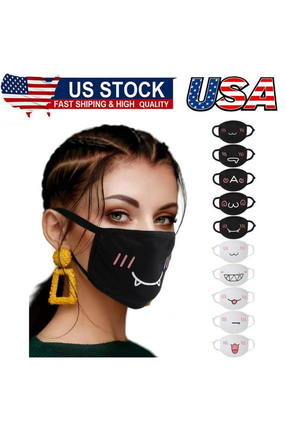 10 Pcs Kawaii Mask Anime Face Mouth Mask Cute Mouth Covering Reusable Washable Mouth Mask, Black and White