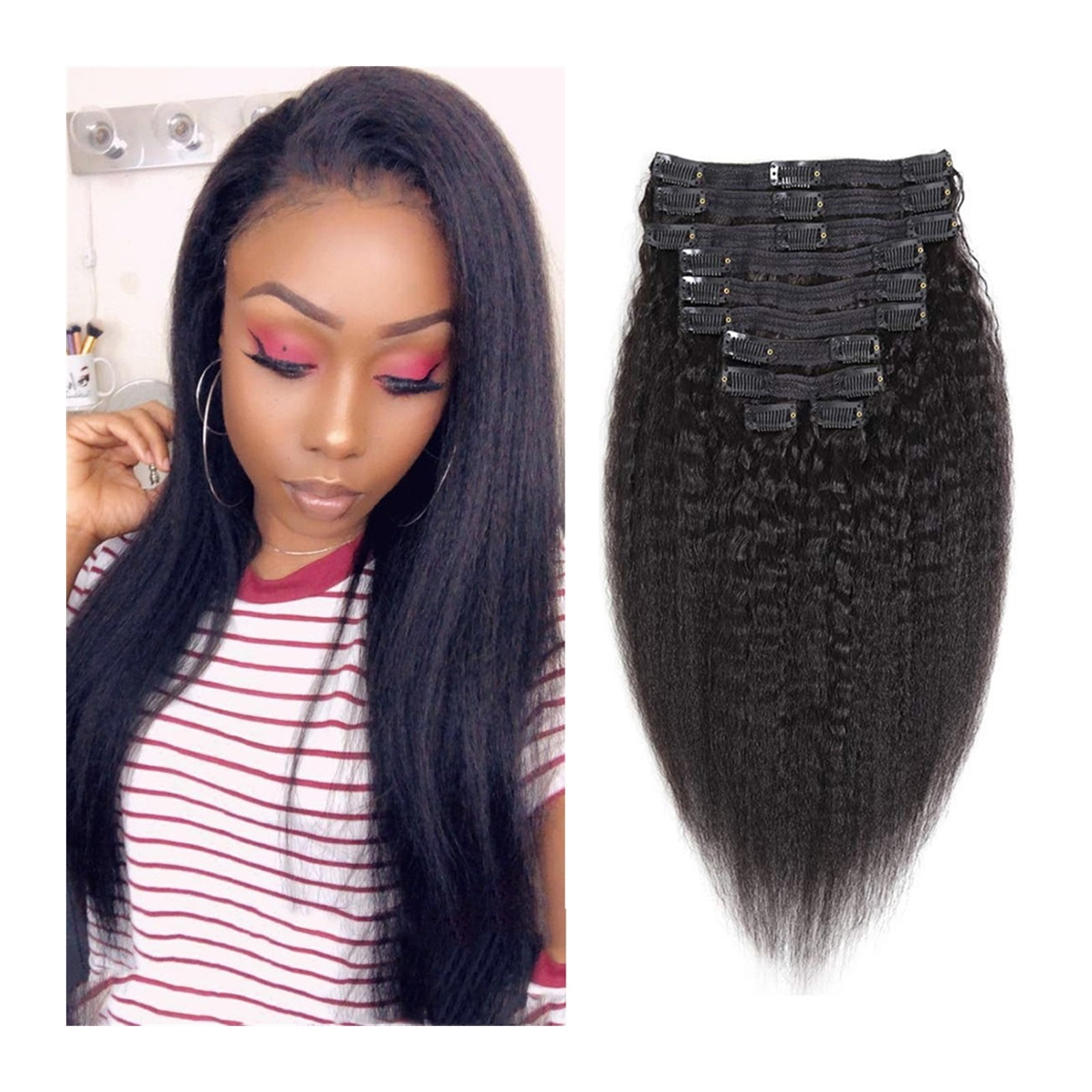 10 Pcs Kinky Curly Clip in Hair Extensions Human Hair for Black Women Brazilian Real Remy Hair Kinky Curly Human Hair Clip ins Natural Black Color 120g/set