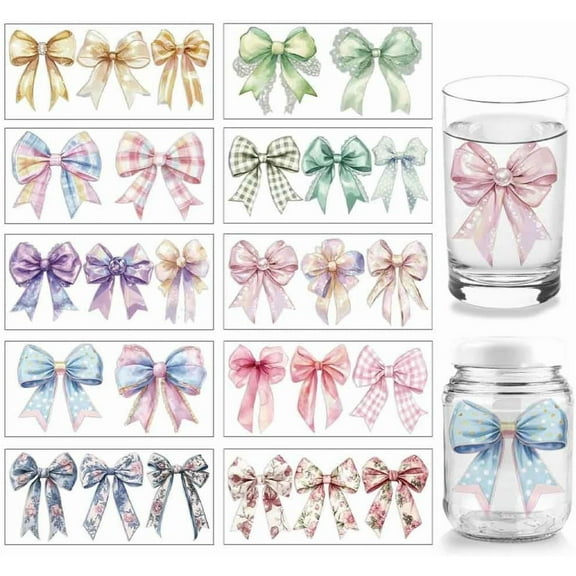 10 Pcs Knot UV DTF Cup Wrap Transfer Sticker 10 Styles Beautiful Bowknot Rub on Stickers PVC Cup Wrap Waterproof Rub Decals