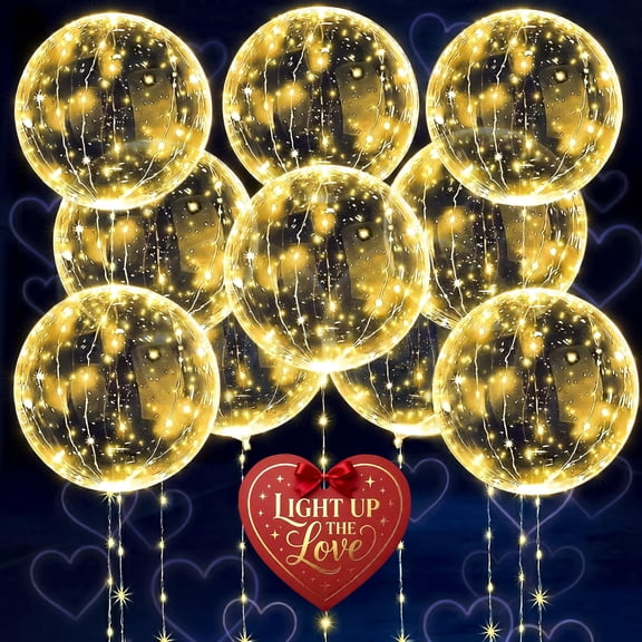 10 Pcs LED Balloons Light Up Balloons for Clear 18" Balloon with Gold String Lights & Individual Switch - Light Up Valentines Day Decorations for Holiday Parties, Batteries Not Included Y114