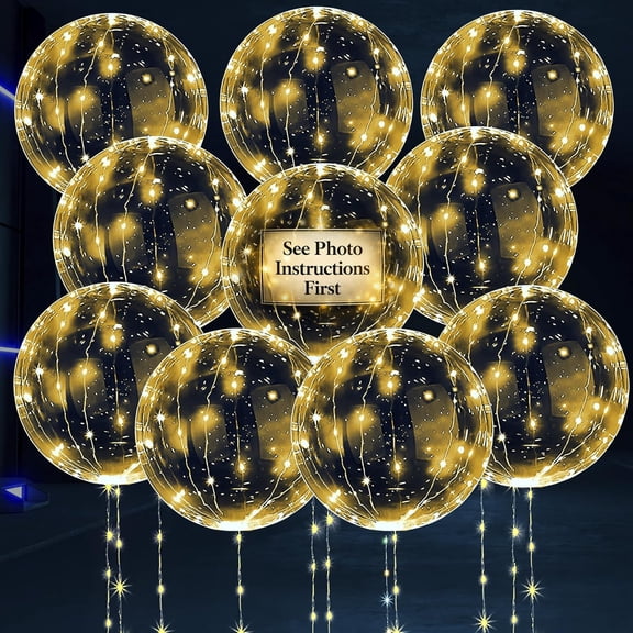 10 Pcs LED Balloons Light Up for Parties  Clear 18" Balloon with Gold String Lights & Individual Switch Easter Decorations Indoor Outdoor Events, Batteries Not Included