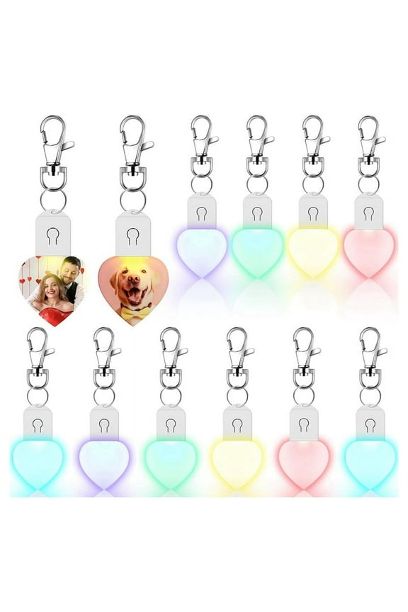 10 Pcs LED Sublimation Blank Keychain Lighted Heart Shape Transfer Keychain Acrylic Heat Sublimation Blanks