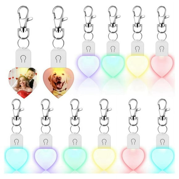 10 Pcs LED Sublimation Blank Keychain Lighted Heart Shape Transfer Keychain Acrylic Heat Sublimation Blanks