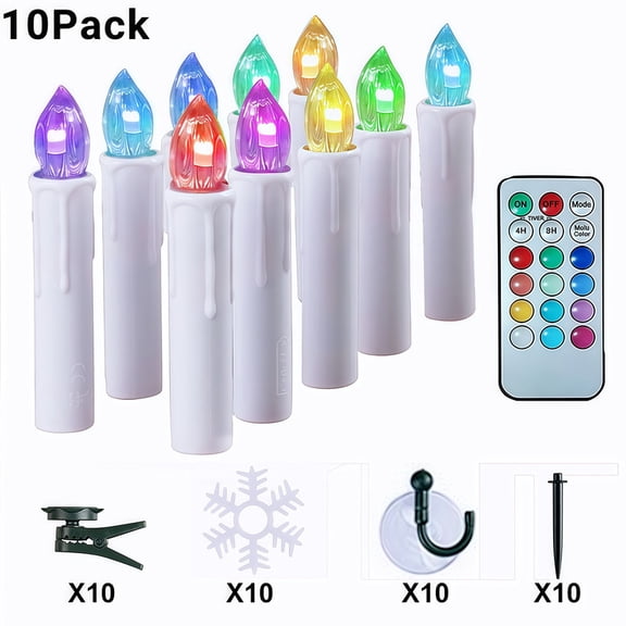 10 Pcs LED Window Candle Lights Set, Flameless Taper Candles with Suction Cups & Clips, Remote Control Timer, Battery Powered for Christmas Home Decor