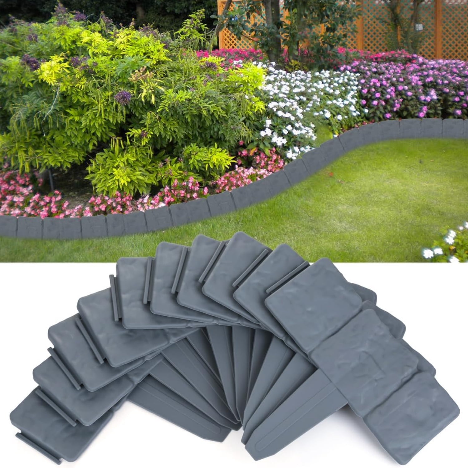 10 Pcs Landscape Edging Border Garden Edging Border Imitation Stone Form Design Plastic Lawn Edging Fencing No Dig Yard Edging Border for DIY Yard Landscaping Flower Bed and Grass,Gray,Topboutique