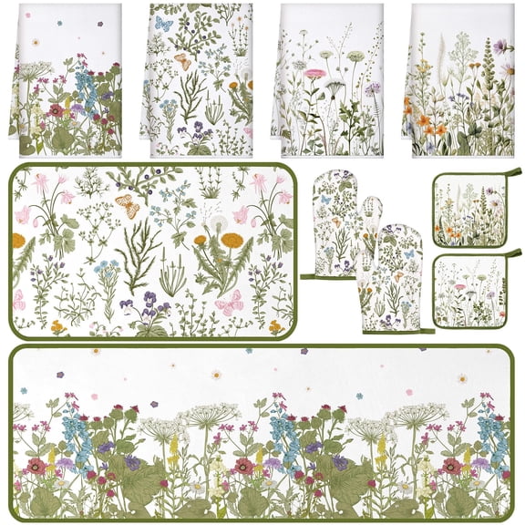 10 Pcs Landscape Kitchen Dish Towels Rugs Oven Mitts And Pot Holders Set Farmhouse Kitchen Decor Set For Women Mom Daughter Gift Cooking Baking Grilling