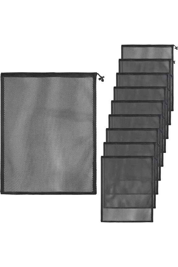 10 Pcs Large Mesh Bags Drawstring 16 x 20 inch Mesh Drawstring Bag Nylon Net Bags with Drawstrings Small Travel Stuff Bags, Black