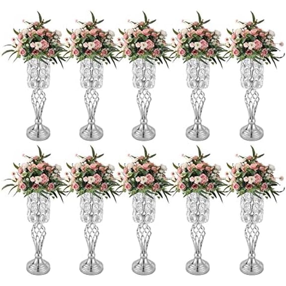 10 Pcs Large Wedding Centerpiece Table Decorations, 19.7" H Tall Metal Flower Arrangement Stand, Silver Wedding Centerpiece Vases, for Ceremony Party Birthday Event Home Decoration