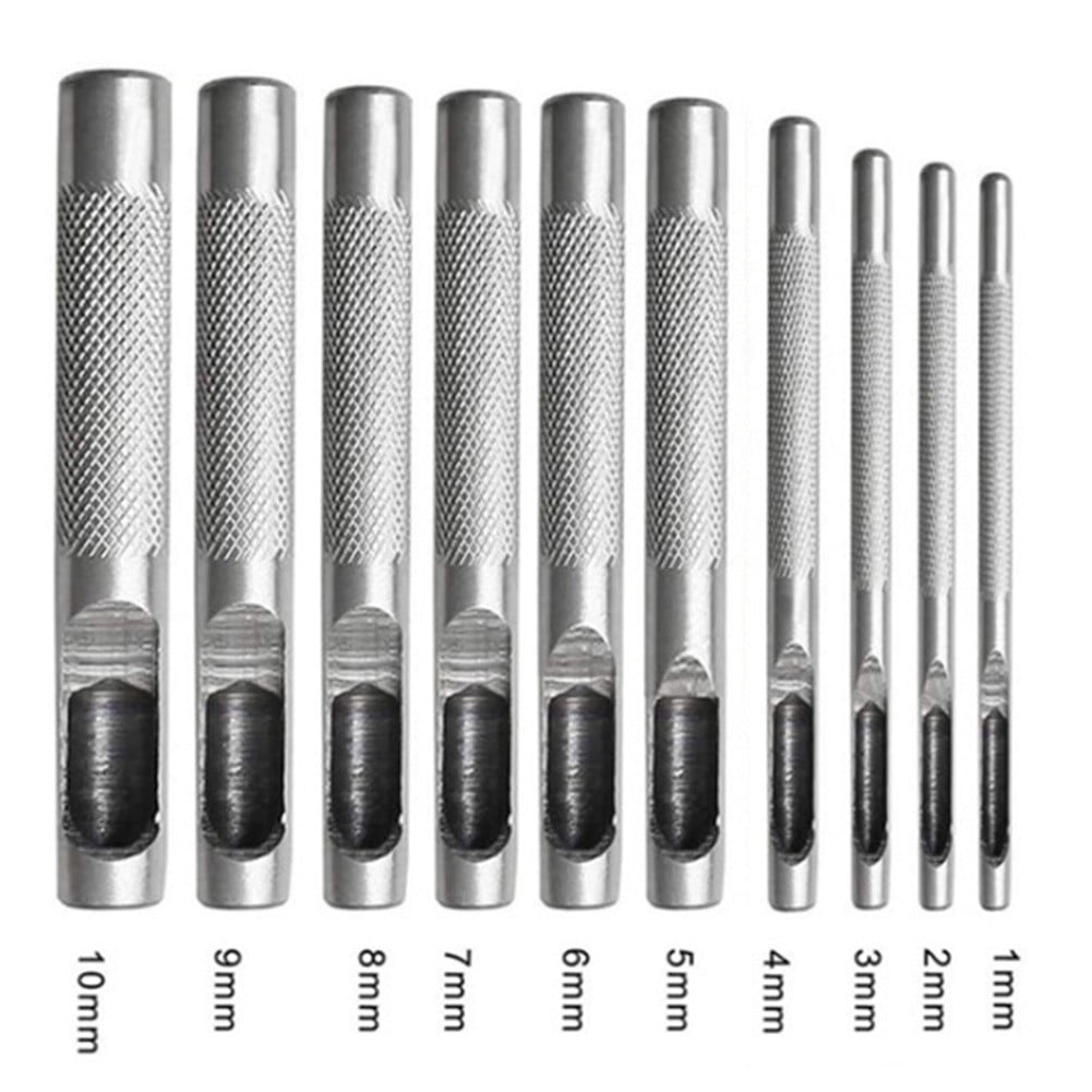 10 Pcs Leather Hole Punching Hollow Punch Set Round Hole Punch Tool Steel Leather Craft Working For Watch Band Gasket Belt Smile Home