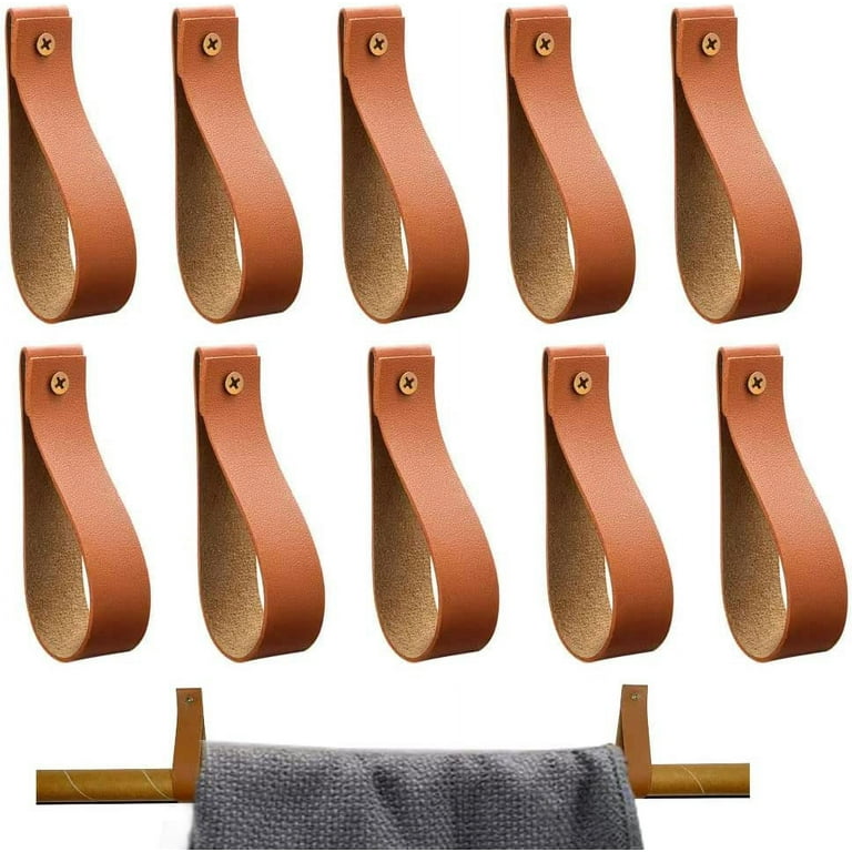 10 Pcs Leather Hooks Wall-Mounted,Leather Curtain Rod Holder, PU Leather  Straps for Hanging Bracket, DIY Storage Hook Scarf Towel Holder Boat Paddle