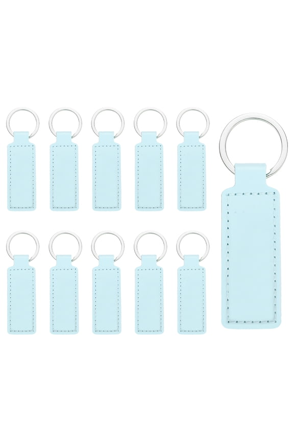 10 Pcs Leather Keychain Blanks Bulk Rectangle Laser Engraving Keychain Leather Key Fob Kit with Key Rings for DIY Supplies Gifts (Water Blue, 3.7"x1.2")