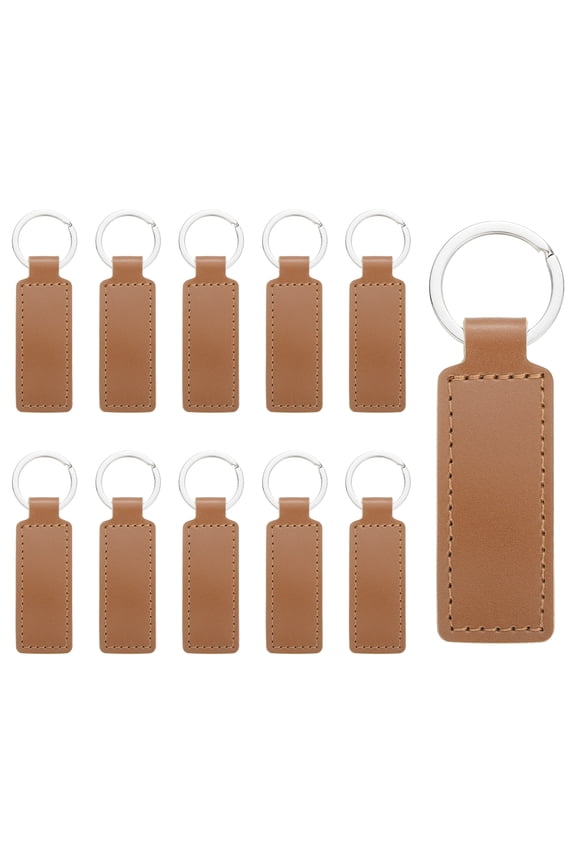 10 Pcs Leather Keychain Blanks Bulk Rectangle Laser Engraving Keychain Leather Key Fob Kit with Key Rings for DIY Supplies Gifts (Brown, 3.7"x1.2")