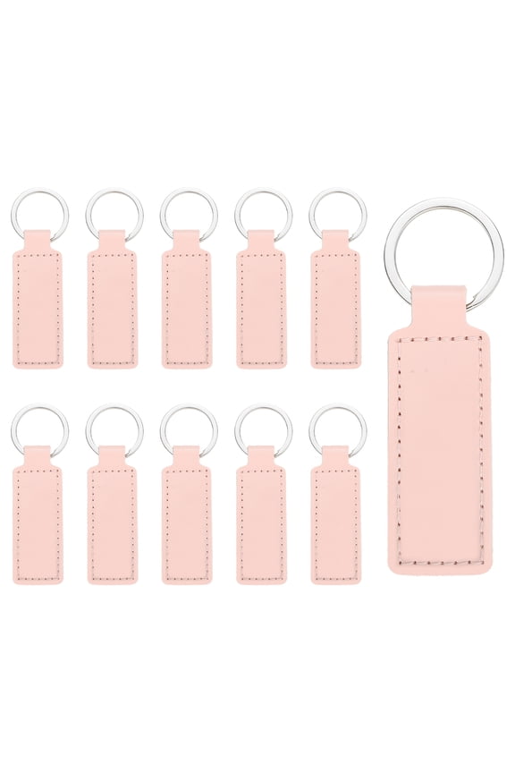 10 Pcs Leather Keychain Blanks Bulk Rectangle Laser Engraving Keychain Leather Key Fob Kit with Key Rings for DIY Supplies Gifts (Pink, 3.7"x1.2")