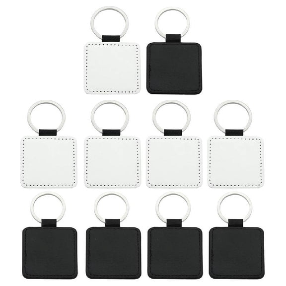 10 Pcs Leather Keychains Blank Heart Round Square MDF Keychains Sublimation Heat Transfer Keychains Kit Jewelry Making