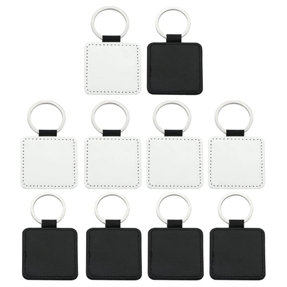 10 Pcs Leather Keychains Blank Heart Round Square MDF Keychains Sublimation Heat Transfer Keychains Kit Jewelry Making