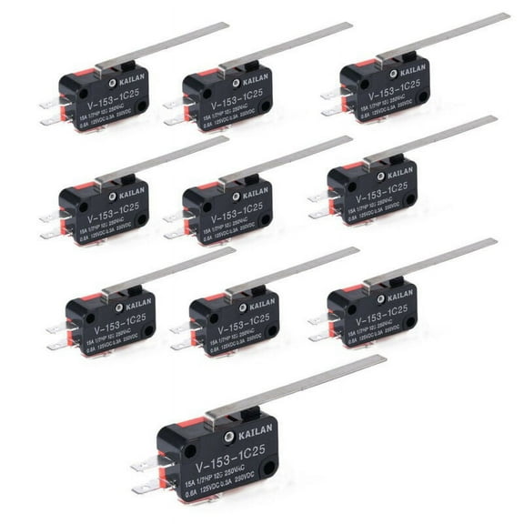 10 Pcs Limit Switch Long Straight Hinge Lever Type SPDT V-153-1C25