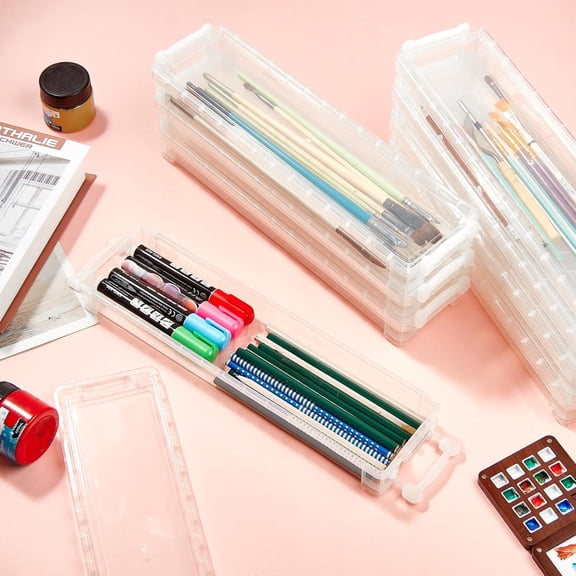 10 Pcs Long Extra Large Plastic Stackable Storage Organizer - Large Capacity Office Supply Box Pencil Holders Container for Craft Art Supplies Drawing Tools Crayon Storage