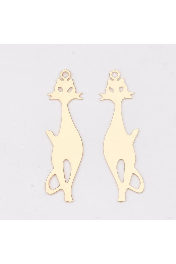 10 Pcs Long-Lasting Plated Brass Kitten Pendants Etched Metal Embellishments Pendants Cat Silhouette Shape Charms