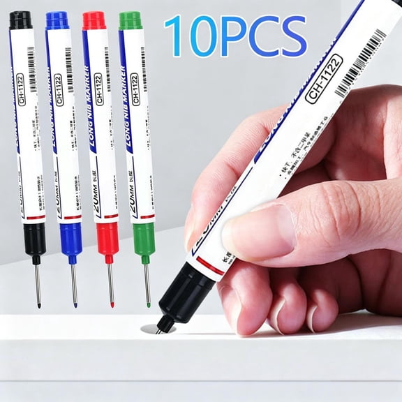 10 Pcs Long Nib Marker, 20 mm Long Head Deep Hole Marker Pens, Fine Nose Tip Deep Reach Permanent Paint Markers for Metal, Marking Pen for Drilling, Carpenter, Woodworking, Construction